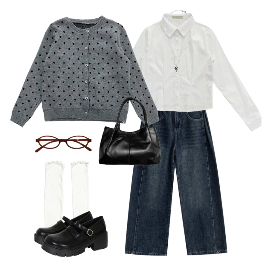 Denim,Comfy,White,Streetfashion,Pinterest,Polkadot,2025,Cool,겨울,데이트,유니크,톤온톤 코디